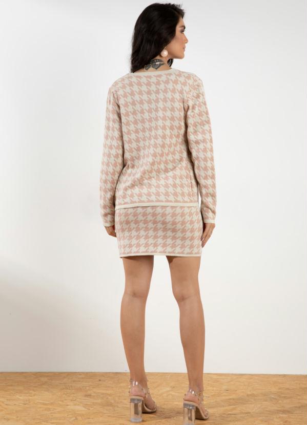 Outlet - Casaco de Tricô Pied de Poule Off White e Rosê 3