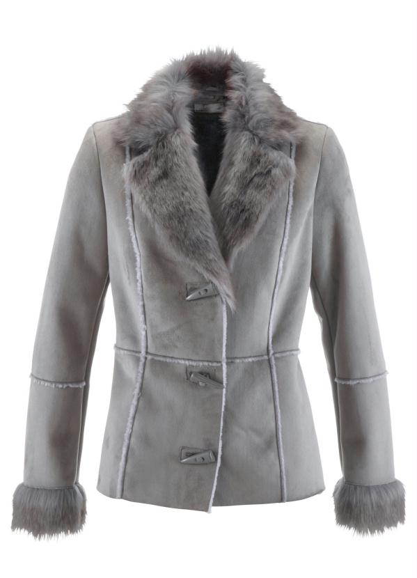 bonprix - Casaco em Material Sintético Recortes Cinza 6