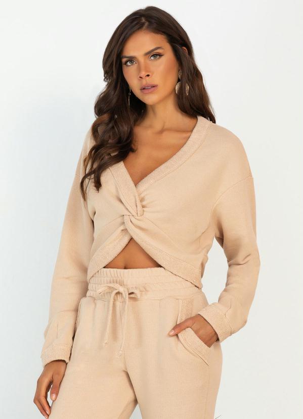 Doce Trama - Casaco em Moletom Desagulhado Bege