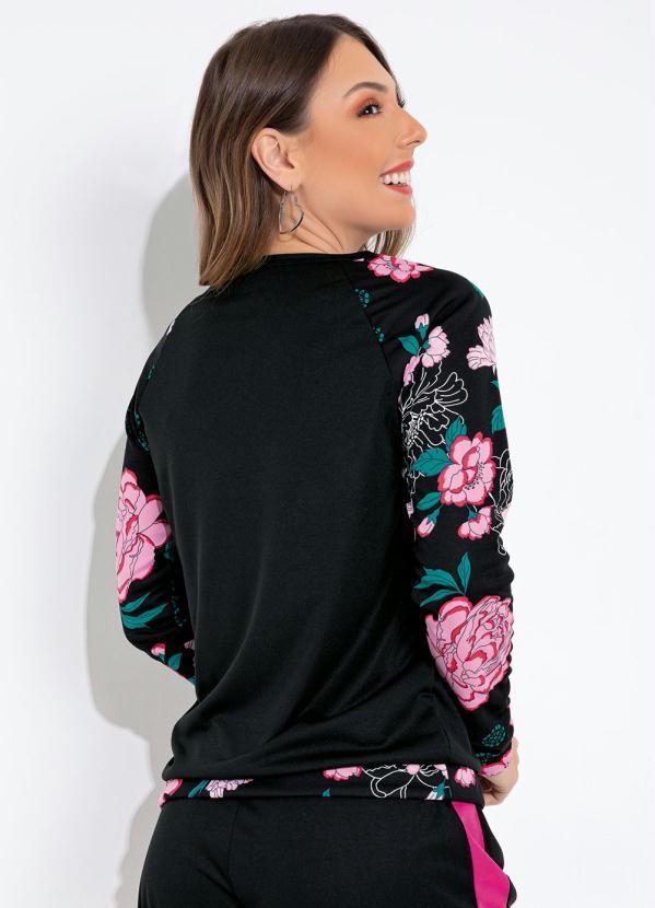 Moda Pop - Casaco Floral Preto com Cava Raglan 2