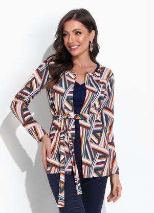 Moda Pop - Casaco Listras Mostarda com Faixa para Amarrar - MODA POP