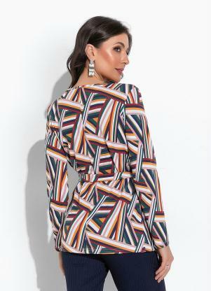 Moda Pop - Casaco Listras Mostarda com Faixa para Amarrar - MODA POP