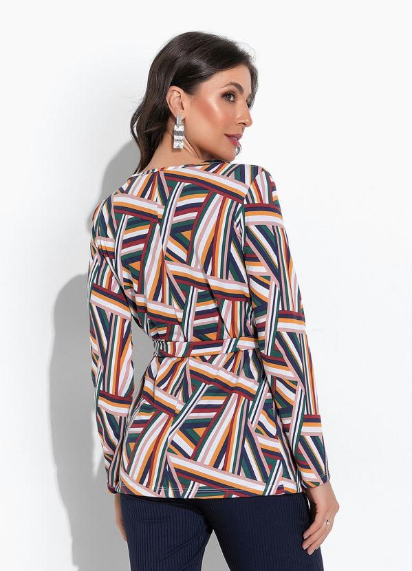 Moda Pop - Casaco Listras Mostarda com Faixa para Amarrar 2