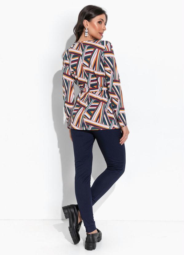 Moda Pop - Casaco Listras Mostarda com Faixa para Amarrar 4