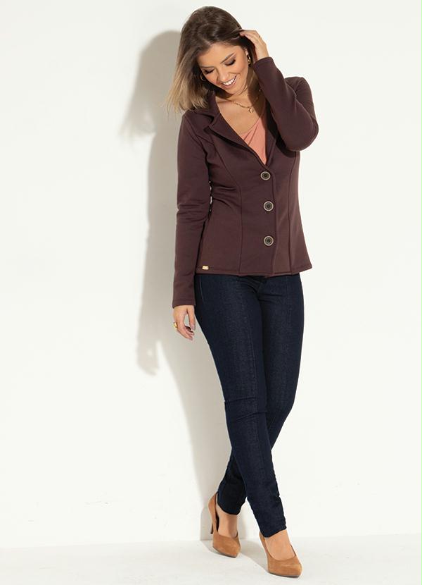 Quintess - Casaco Marrom com Botões e Lapela 3