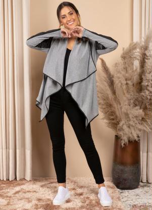 Quintess - Casaco Mescla e Preto Mangas Longas com Recortes - QUINTESS