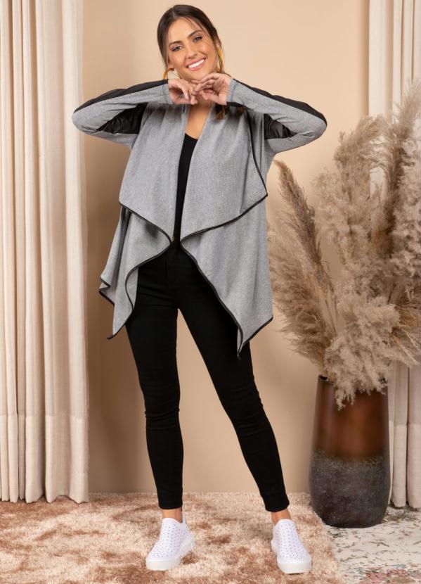 Quintess - Casaco Mescla e Preto Mangas Longas com Recortes