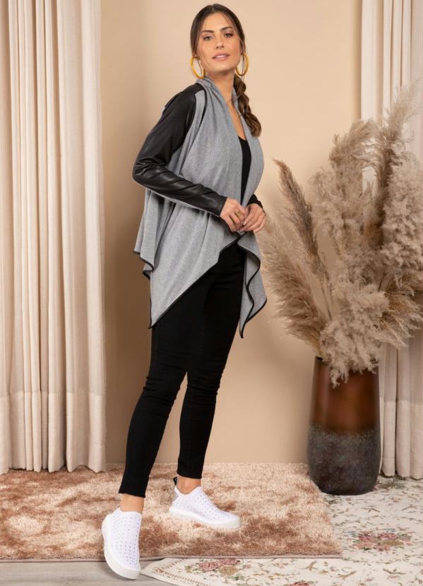 Quintess - Casaco Mescla e Preto Mangas Longas com Recortes 4