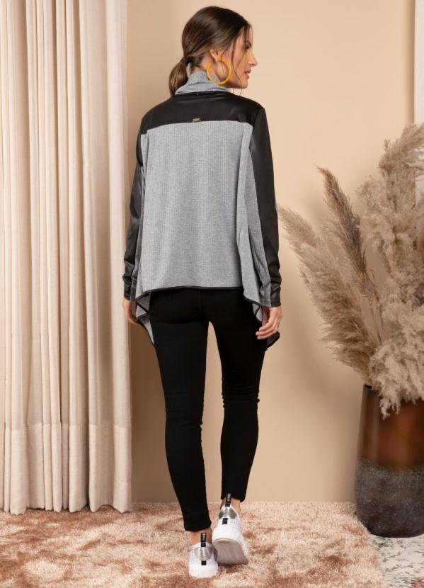 Quintess - Casaco Mescla e Preto Mangas Longas com Recortes 5