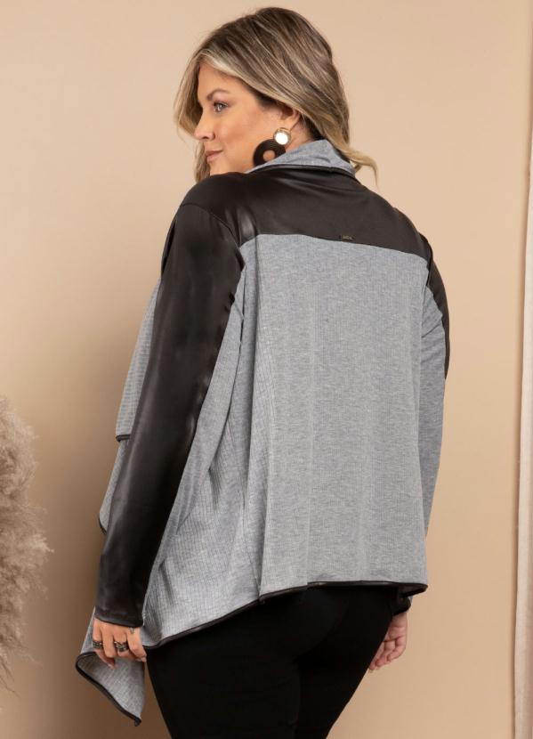 Quintess - Casaco Mescla e Preto Mangas Longas com Recortes 7