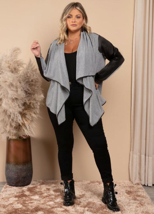 Quintess - Casaco Mescla e Preto Mangas Longas com Recortes 8