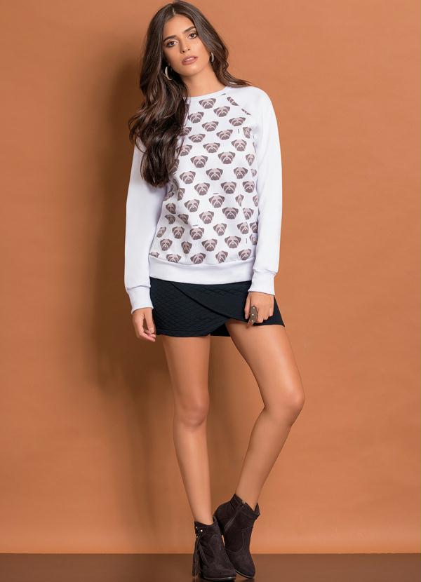 Quintess - Casaco Moletom Estampa de Pugs Branco 3