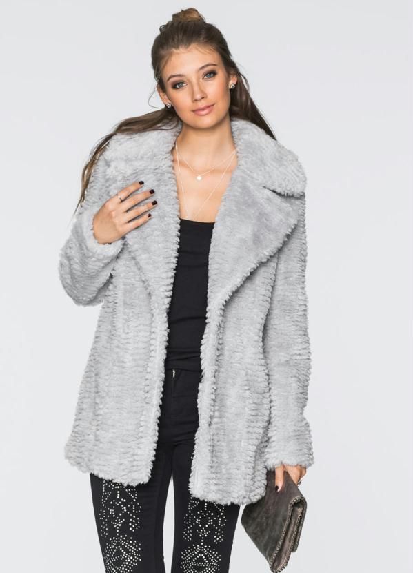 bonprix - Casaco Oversized com Pelo Sintético Cinza