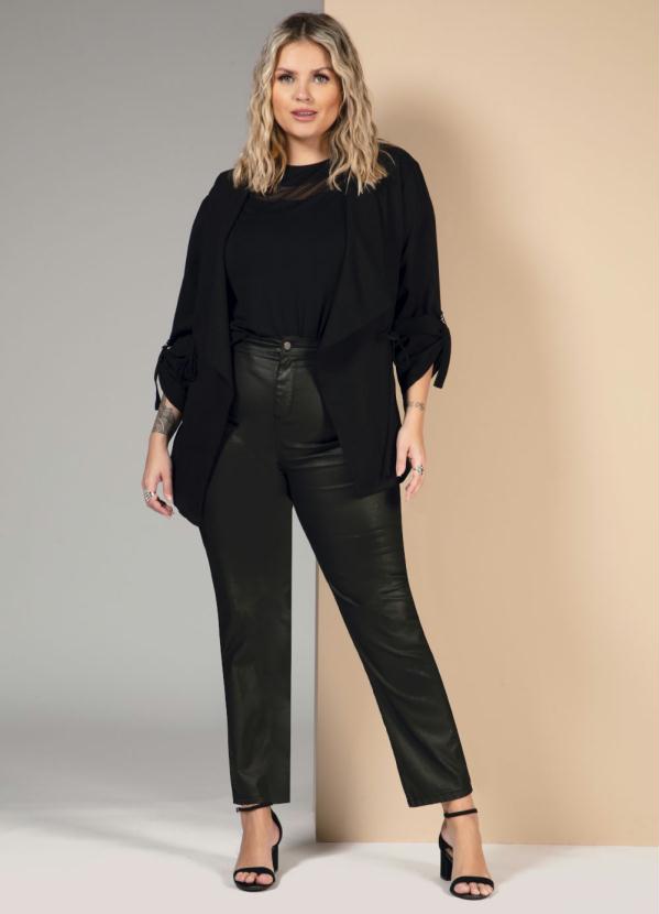 Quintess - Casaco Preto com Amarração nas Mangas e Cintura 7