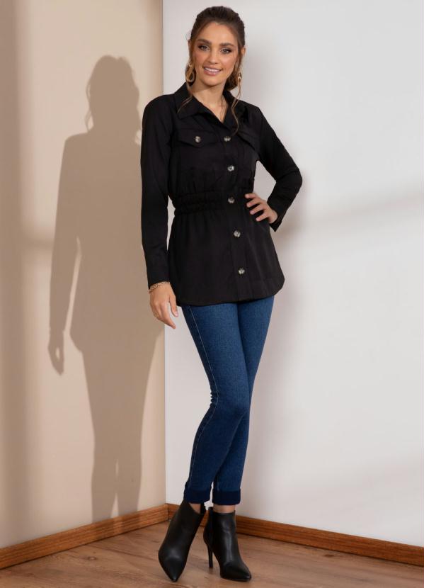 Quintess - Casaco Preto com Bolsos e Cintura Ajustada 3