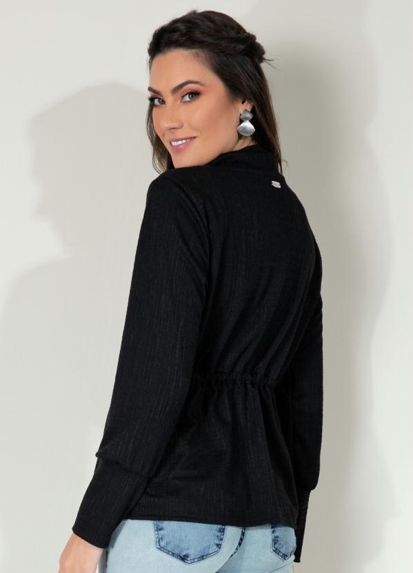 Queima Estoque - Casaco Preto com Punhos Largos e Bolsos 2