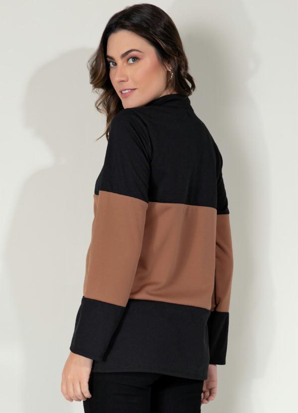 Quintess - Casaco Preto e Caramelo com Bolsos 7