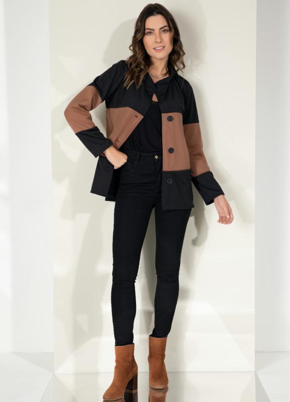 Quintess - Casaco Preto e Caramelo com Bolsos 6