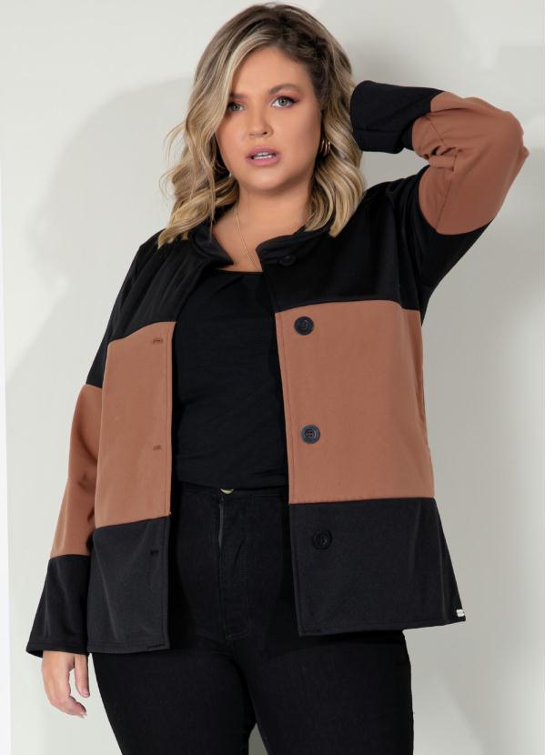 Quintess - Casaco Preto e Caramelo com Bolsos 4
