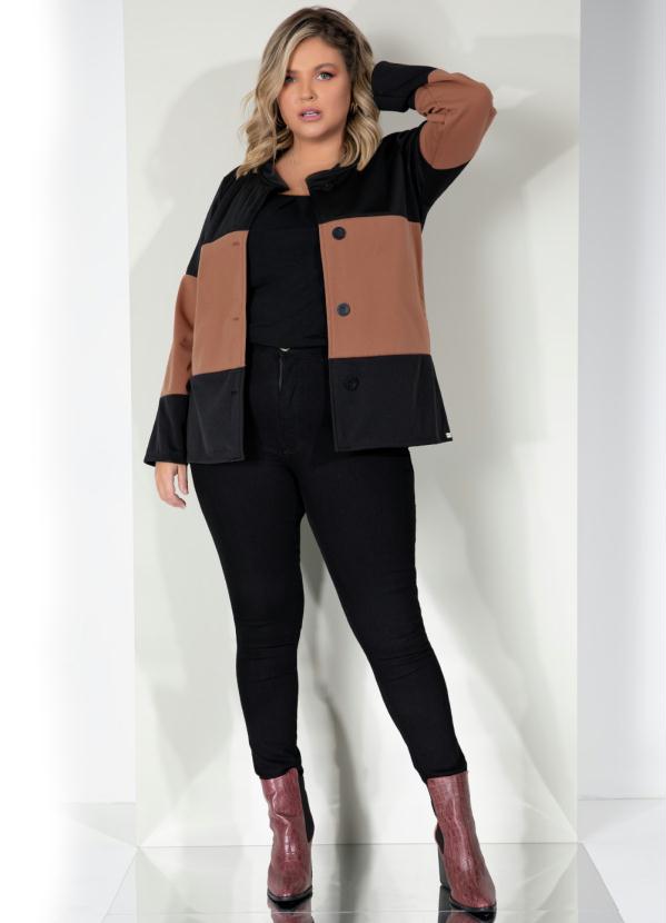 Quintess - Casaco Preto e Caramelo com Bolsos 2