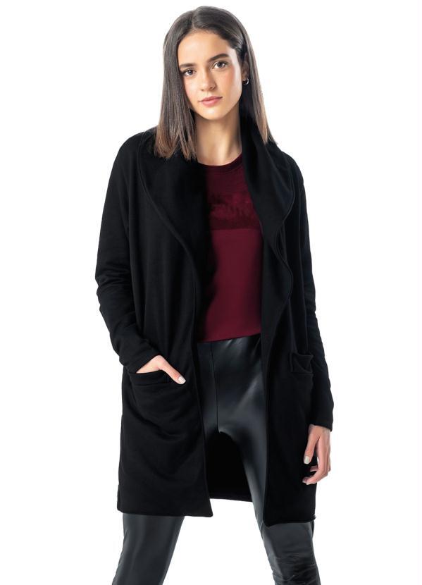 Enfim - Casaco Preto em Moletom Flanelado