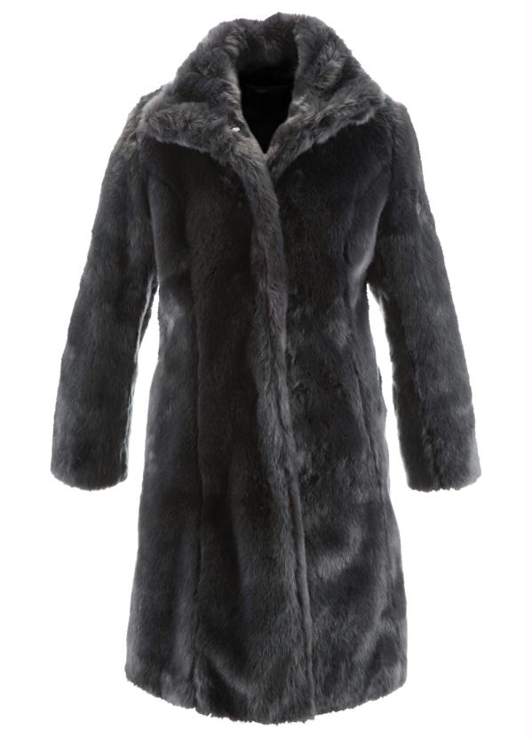 bonprix - Casaco Sobretudo Pelo Sintético Cinza Chumbo 11