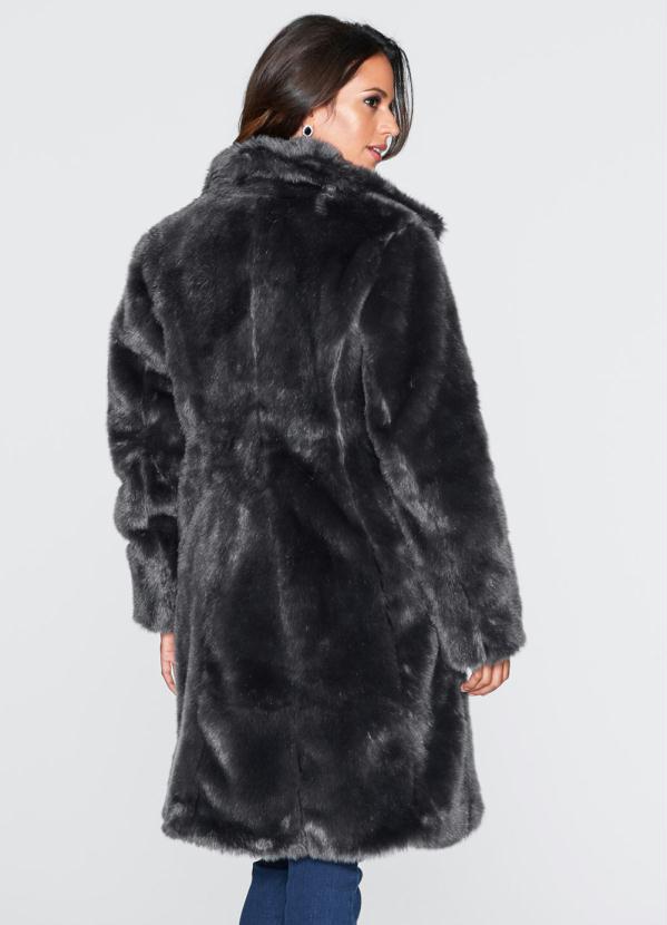 bonprix - Casaco Sobretudo Pelo Sintético Cinza Chumbo 2