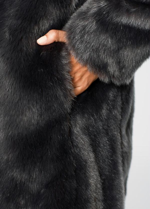 bonprix - Casaco Sobretudo Pelo Sintético Cinza Chumbo 3