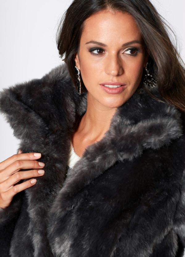 bonprix - Casaco Sobretudo Pelo Sintético Cinza Chumbo 4