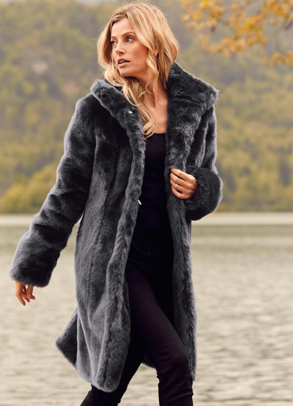 bonprix - Casaco Sobretudo Pelo Sintético Cinza Chumbo 5