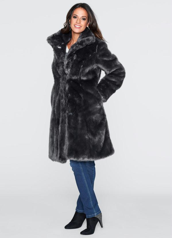 bonprix - Casaco Sobretudo Pelo Sintético Cinza Chumbo 8