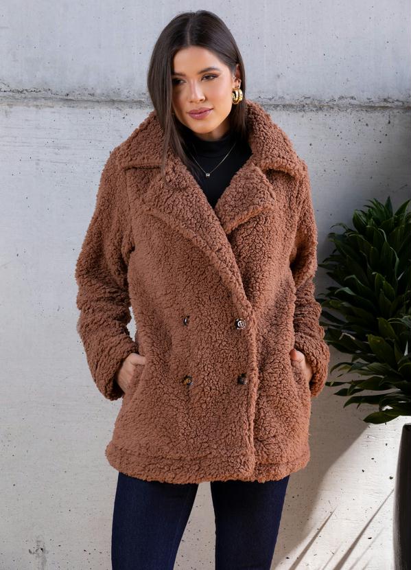 Quintess - Casaco Teddy Marrom com Pelúcia Dupla 3