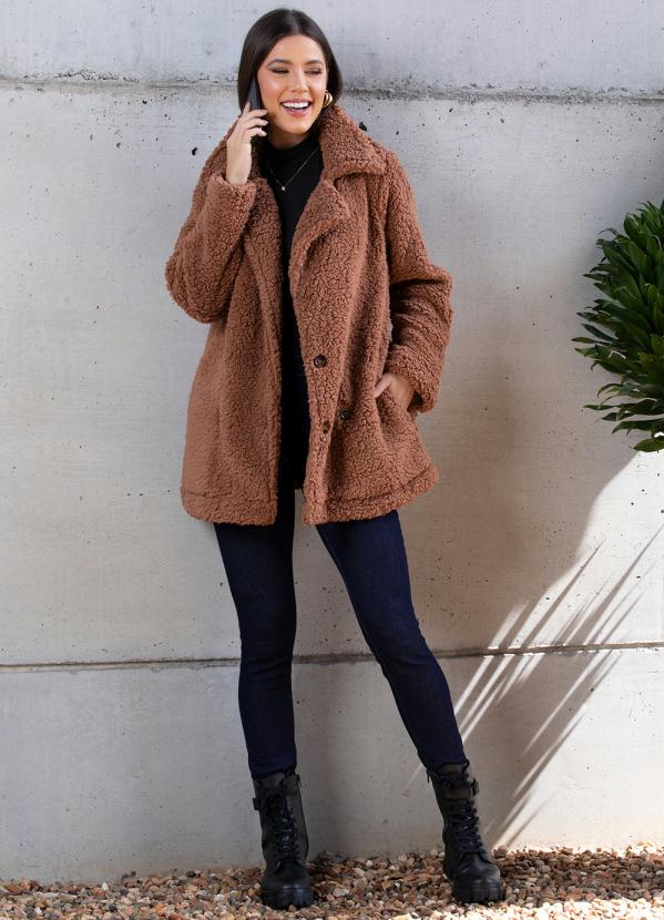Quintess - Casaco Teddy Marrom com Pelúcia Dupla 4