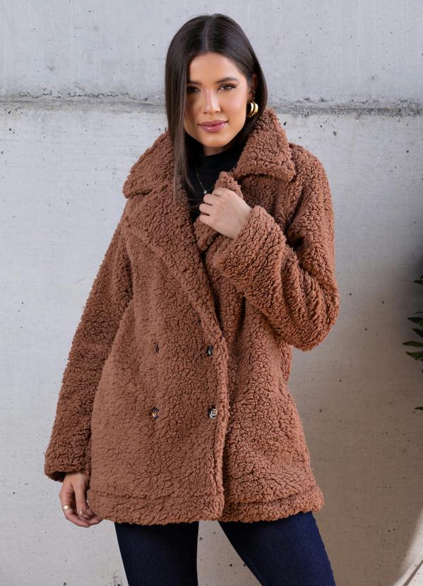 Quintess - Casaco Teddy Marrom com Pelúcia Dupla 9
