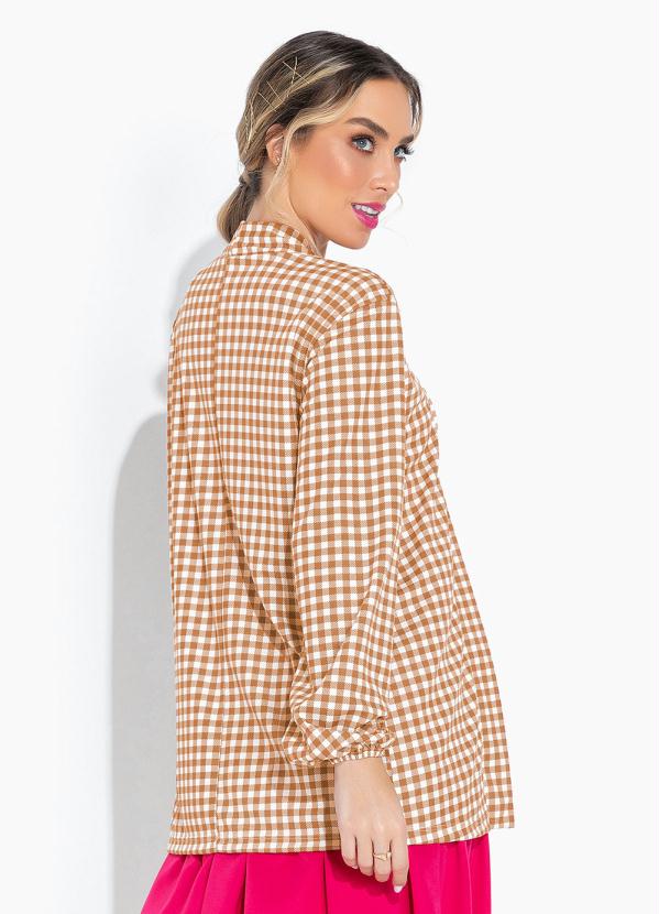 Moda Pop - Casaco Xadrez Alongado com Manga Longa Bufante 2
