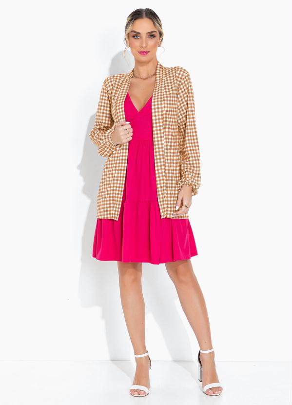 Moda Pop - Casaco Xadrez Alongado com Manga Longa Bufante 3