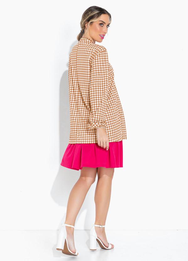 Moda Pop - Casaco Xadrez Alongado com Manga Longa Bufante 4