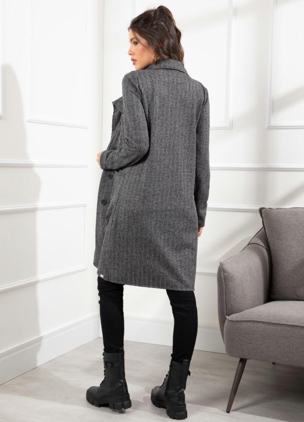 Quintess - Casaco Xadrez Cinza Alongado com Bolsos 3