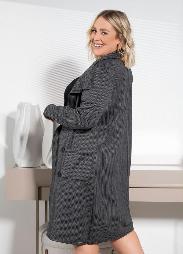 Quintess - Casaco Xadrez Cinza Alongado com Bolsos 6