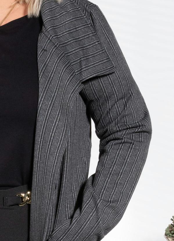 Quintess - Casaco Xadrez Cinza Alongado com Bolsos 9