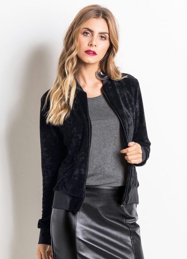Quintess - Jaqueta Bomber em Plush Preta Quintess