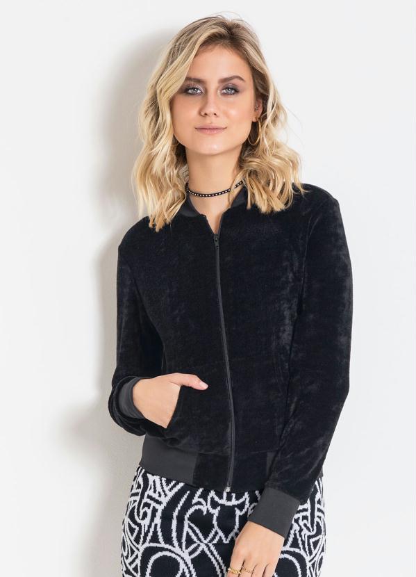 Quintess - Jaqueta Bomber em Plush Preta Quintess 2