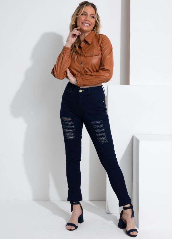 Quintess - Jaqueta Cropped Caramelo em Material Sintético 6