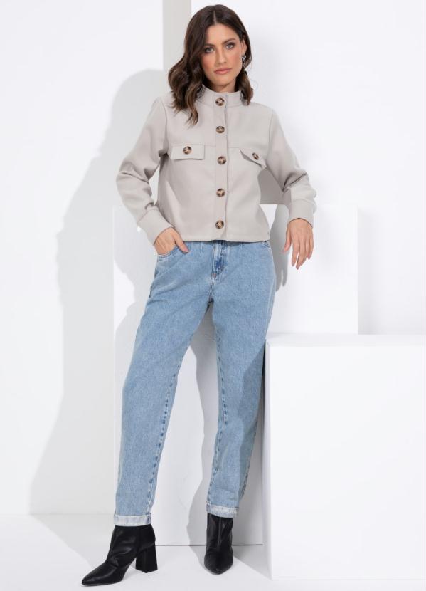 Quintess - Jaqueta Curta Bege Peluciada 3