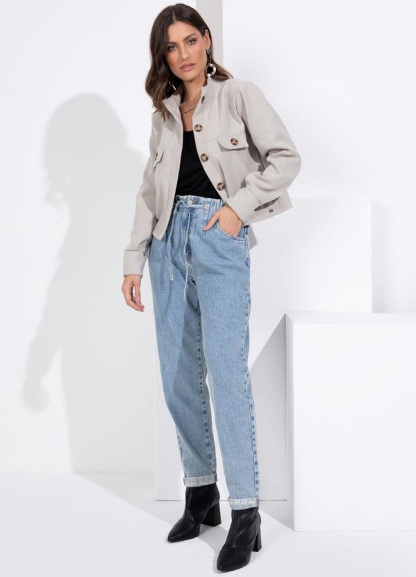 Quintess - Jaqueta Curta Bege Peluciada 5