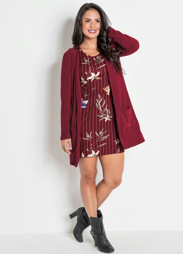 Outlet - Maxi Casaco Bordô de Plush Peluciado com Bolsos 4