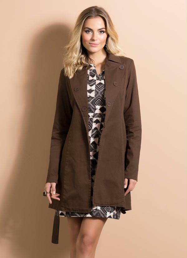 Quintess Sobretudo 3/4 Acinturado Marrom