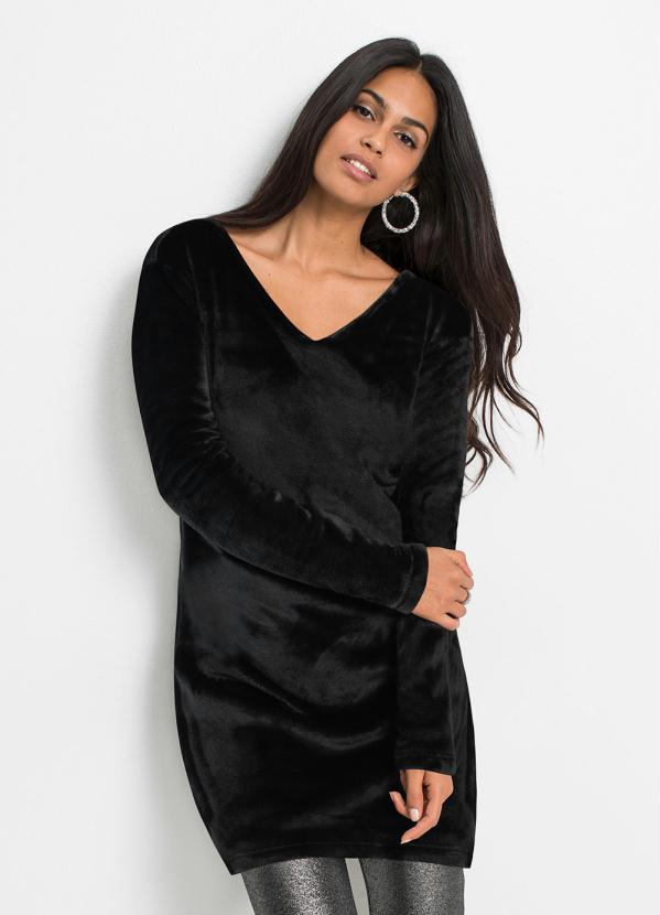 bonprix - Suéter Longo PretoEm Malha Peluciada