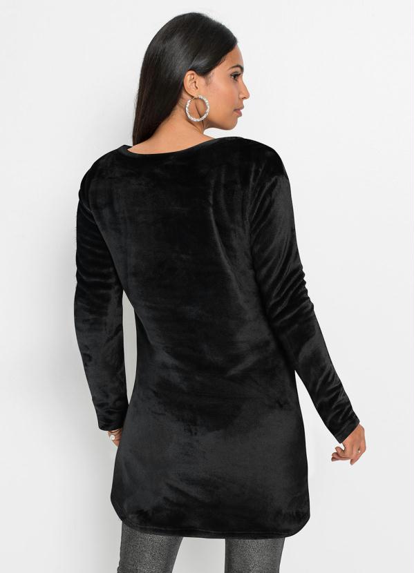 bonprix - Suéter Longo PretoEm Malha Peluciada 2