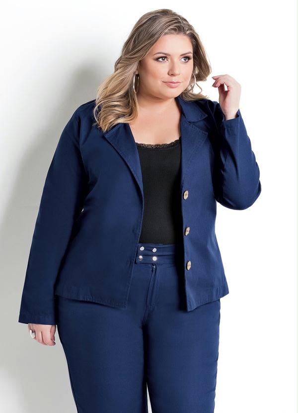 Marguerite - Blazer com Botões Dourados Azul Plus Size